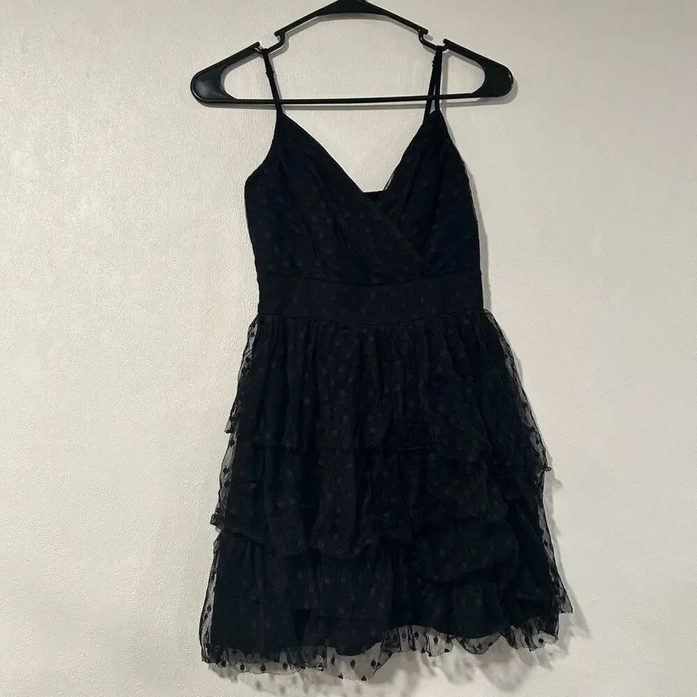 Abercrombie & Fitch Black Swiss Dot Tulle Mini Dress Spaghetti Strap XS